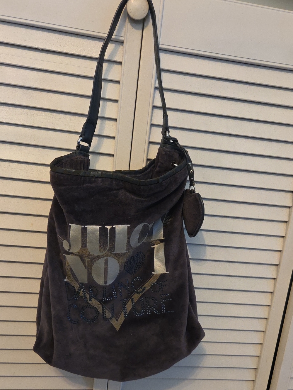 Juicy Couture Charcoal Suede Logo Shoulder Bag